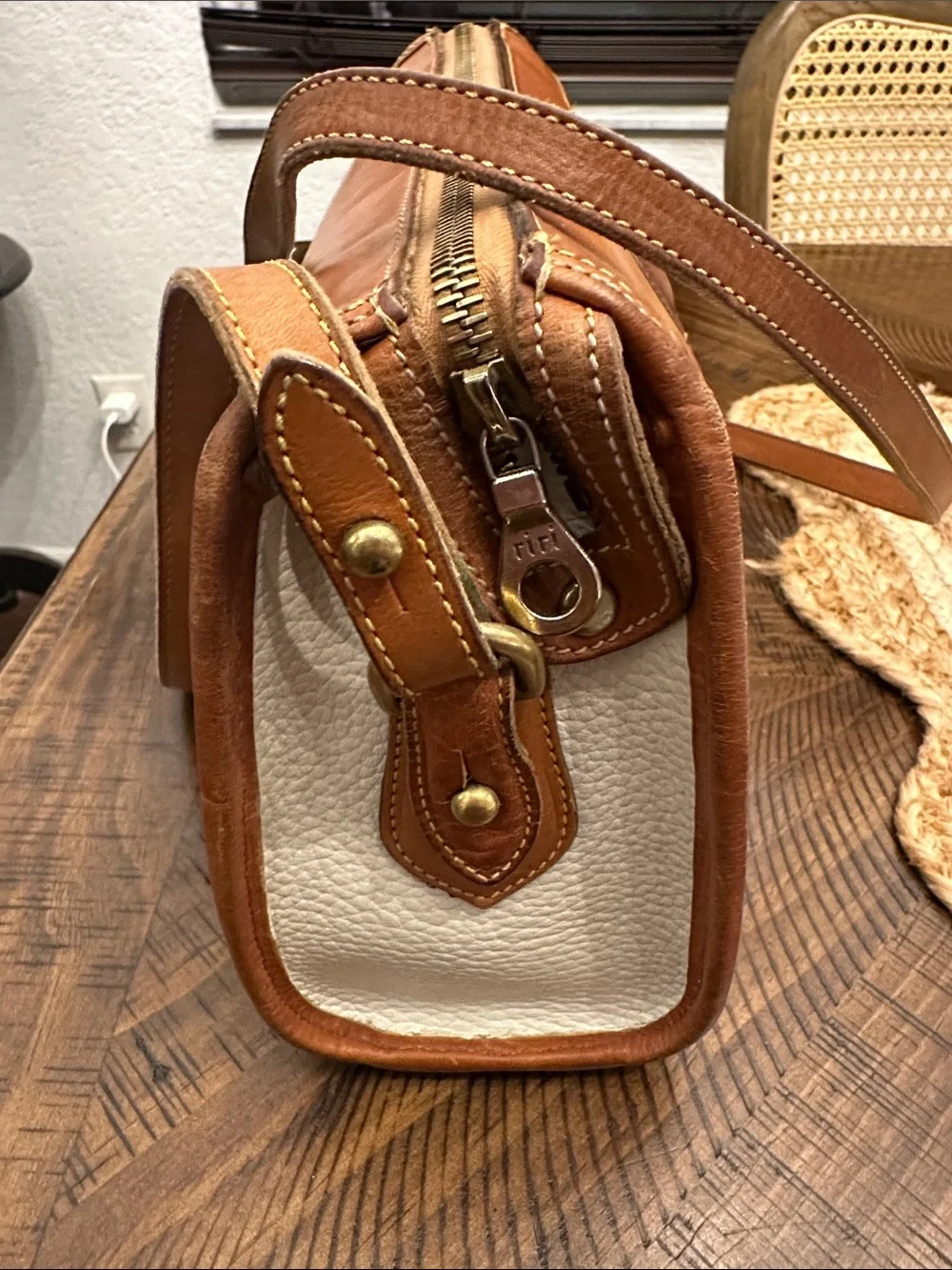 Dooney & Bourke Cream and Tan Leather Crossbody Bag - Picture 3 of 14